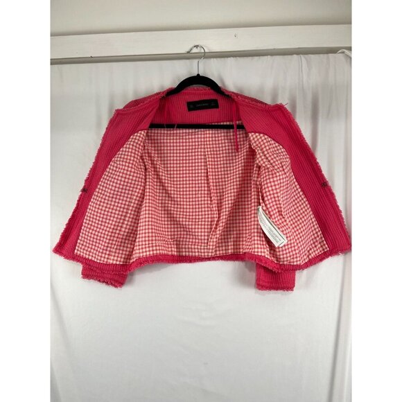 Zara Basic Barbie-Pink Waffle-Knit-Style Cotton Women's Blazer - Picture 7 of 13